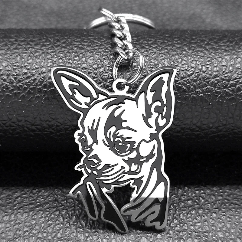 Cute Animal Chihuahua Dog Key Ring for Women Men Stainless Steel Silver Color Bag Accessories Keychain Pet Lover Jewelry K8141S1