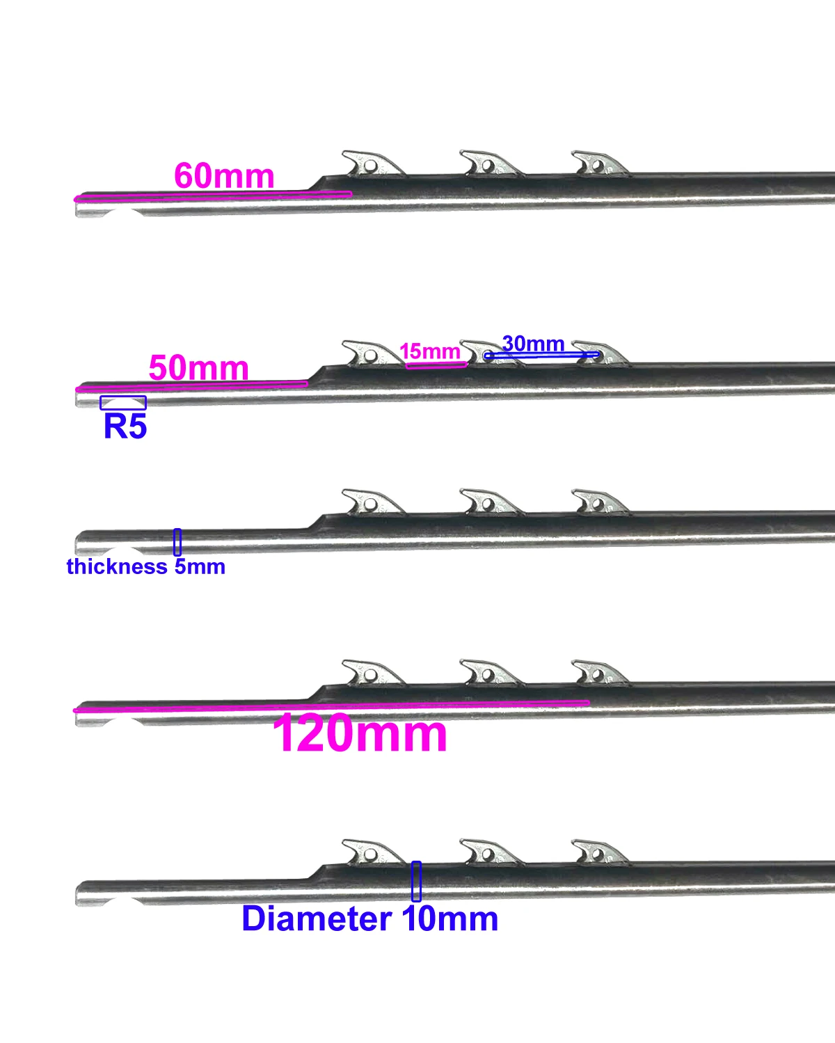 10mm 5/16x24 Threaded Spearfishing 4 Finned Euro Type Mono Shaft 100cm 200cm 17-4 Stainless Steel Pesca Shaft