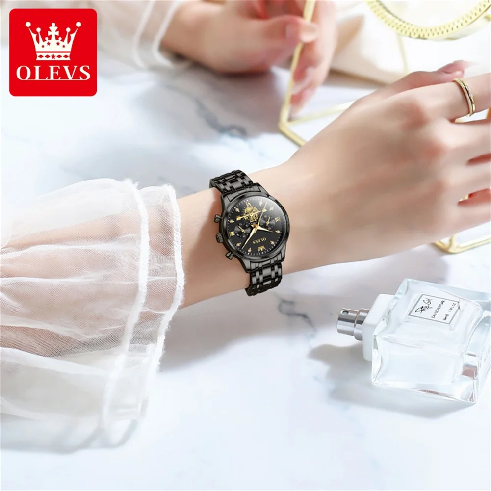 OLEVS 2897 Luxury Fashion Quartz Watch for Lady Multifunction Chronograph Luminous Women's Dress Wristwatches