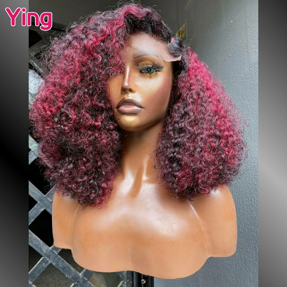 

Highlight Burgundy 99J Colored 12A 13x6 Lace Frontal Human Hair Wigs Kinky Curly PrePlucked Brazilian Remy 13x4 Lace Front Wig