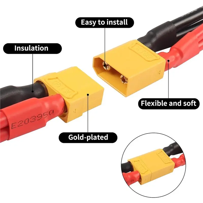 [NEW!】 XT90 Parallel Y Splitter Cable,10AWG 1-To-2 XT90 Connector Extension Cord For RC Lipo Battery Quadcopter Multirotor