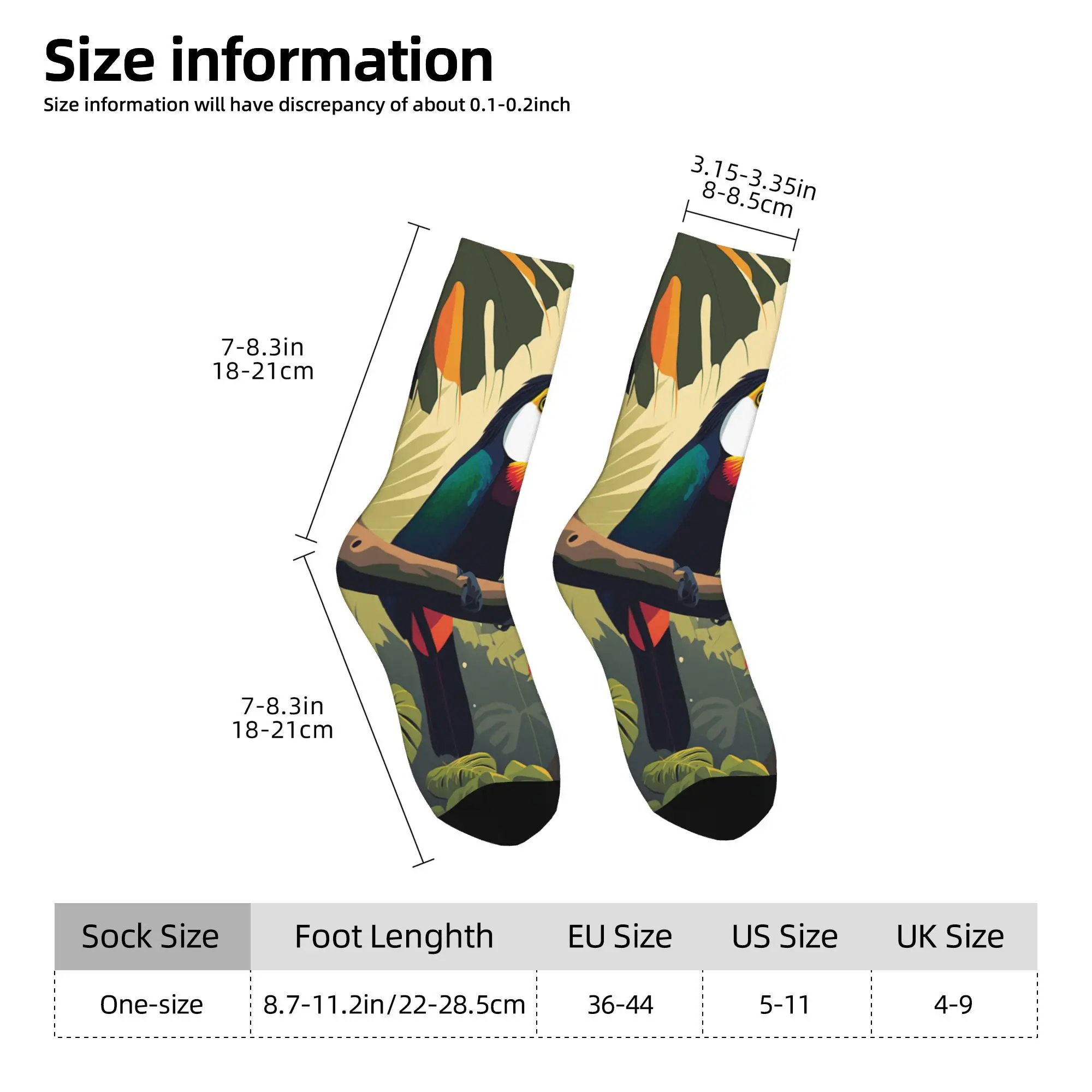 1pc Beautifull Bird Toucan  Printed Men's Socks Novelty Hip Hop Harajuku Pattern Crew Sock Casual Gift