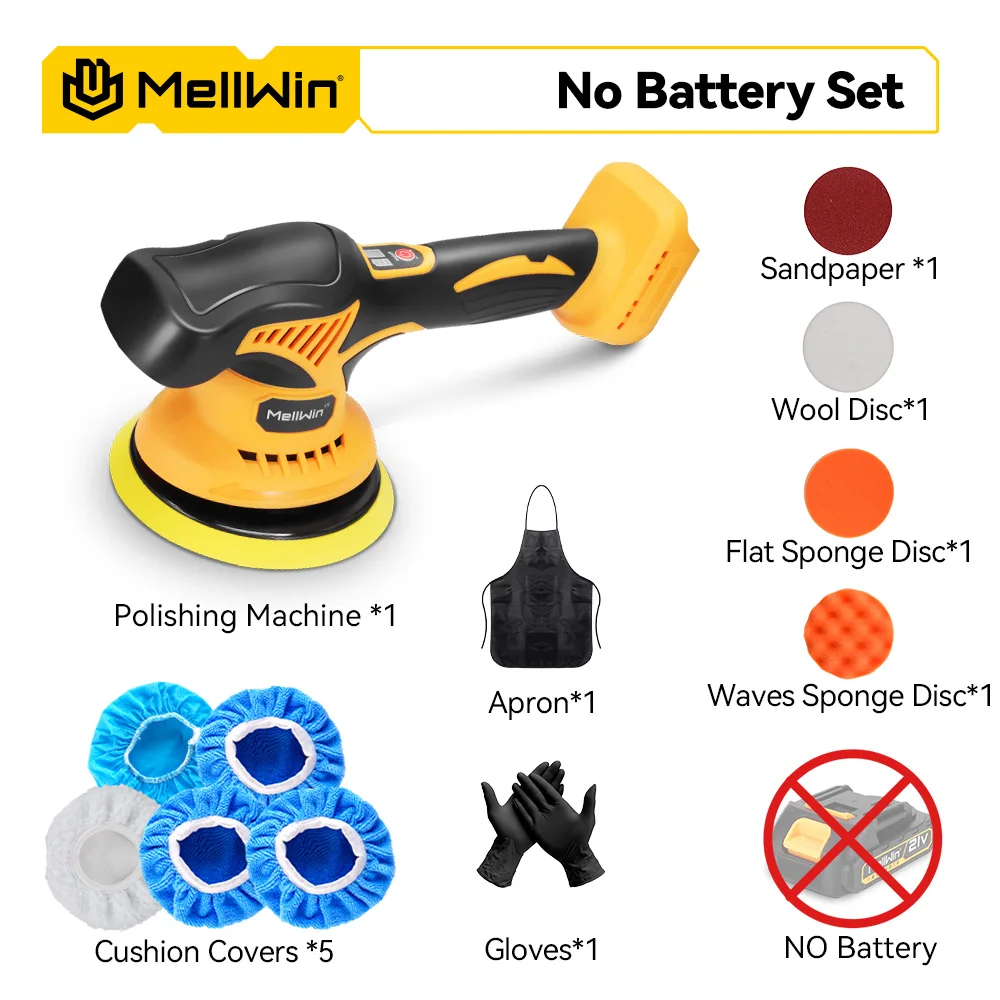 MELLWIN 6000 rpm 8 Versnellingen Digitale Display Draadloze Elektrische Polijstmachine Auto Polijsten Waxen Schuurmachine Voor Makita 18V Batterij pin