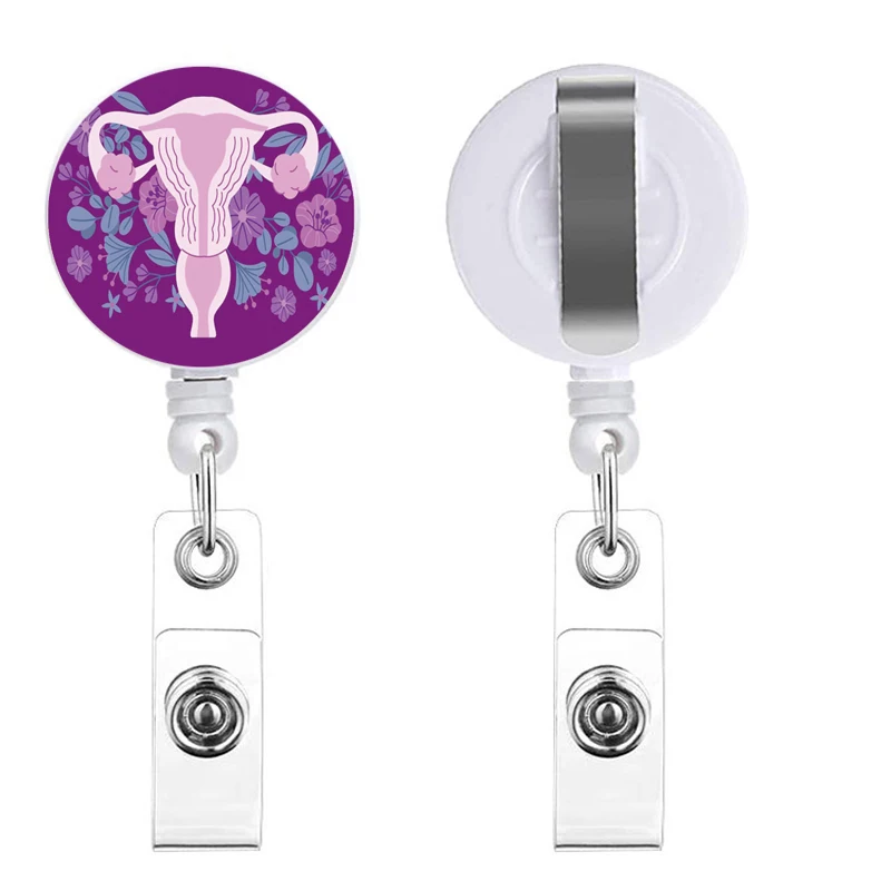 Uterus Retractable Badge Holder Reel Clip Women Print Nurse Exhibition Card Holders Woman Doctor Hystera ID Card Chain Clips