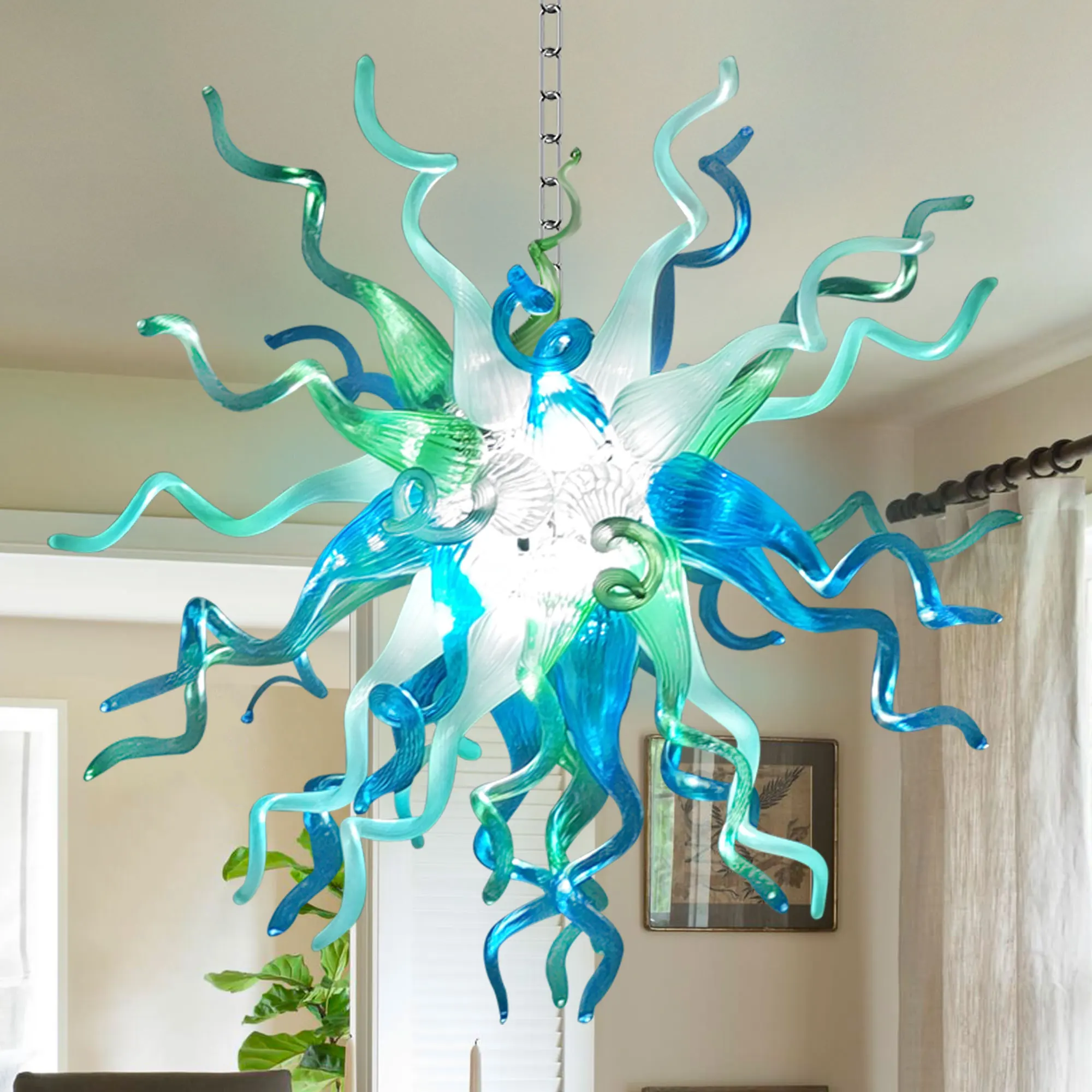 

Потолочный светильник LONGREE ручной работы из выдувного стекла, аква-синий, зеленый, бирюзовый, художественный декор, домашний светильник, люстра