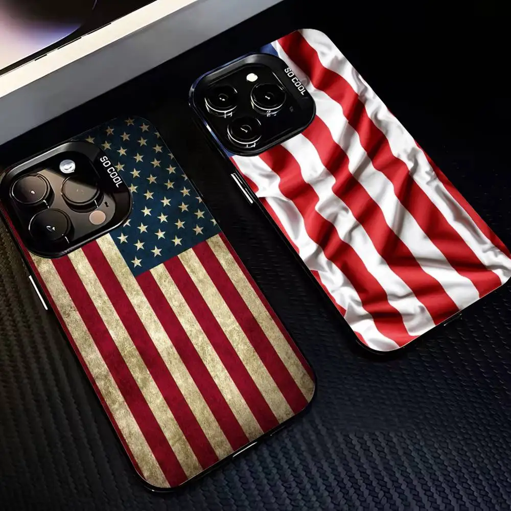 

American Flag Phone Case For iPhone 16,15,14,13,12,11,Pro,MAX Gray Matte Silicone Black Cover