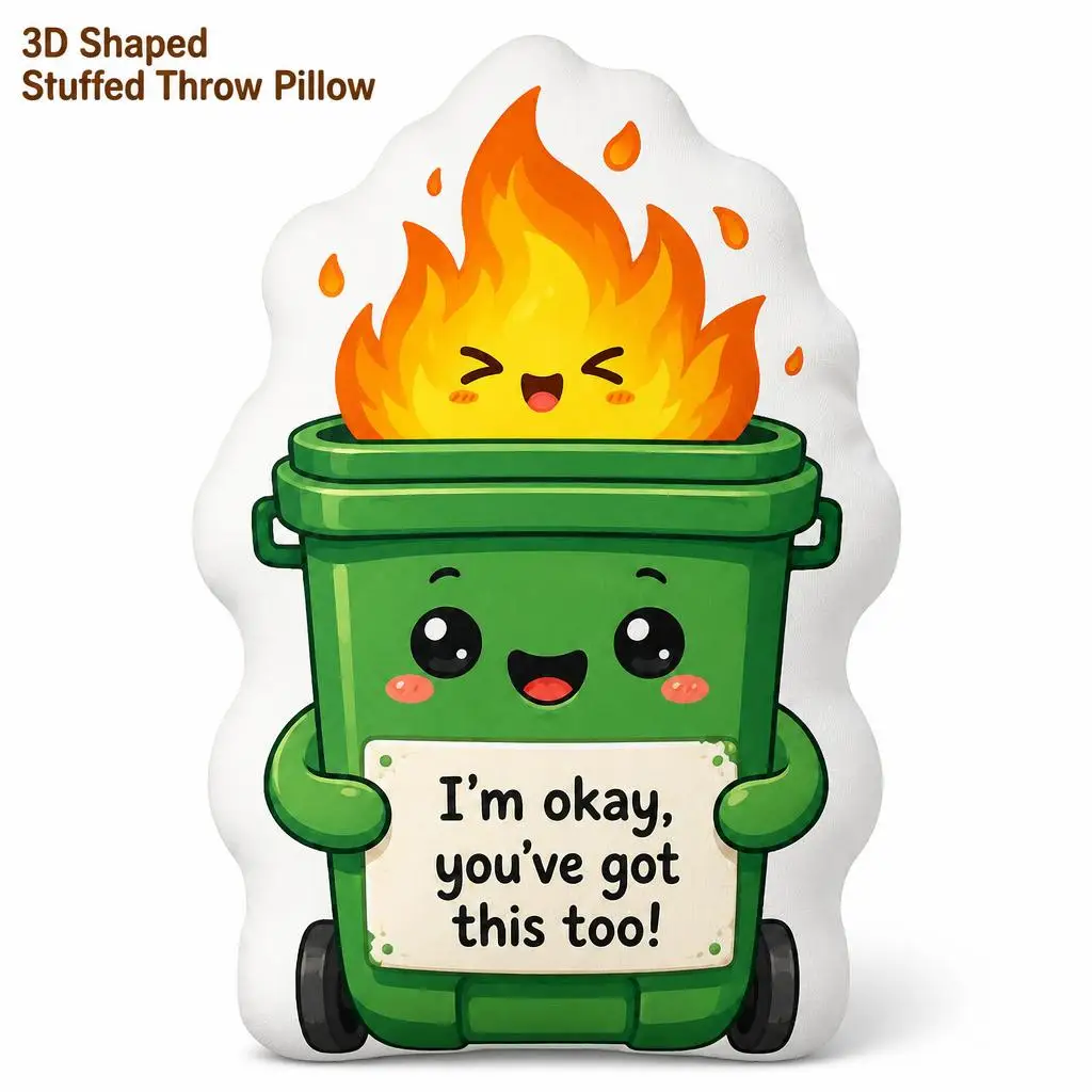 Cute Dumpster Fire Im Okay Encouragement Humor Plush Pillow Cushion Irregular Stuffed Throw Pillow Home Decor Gift Sofa Bed
