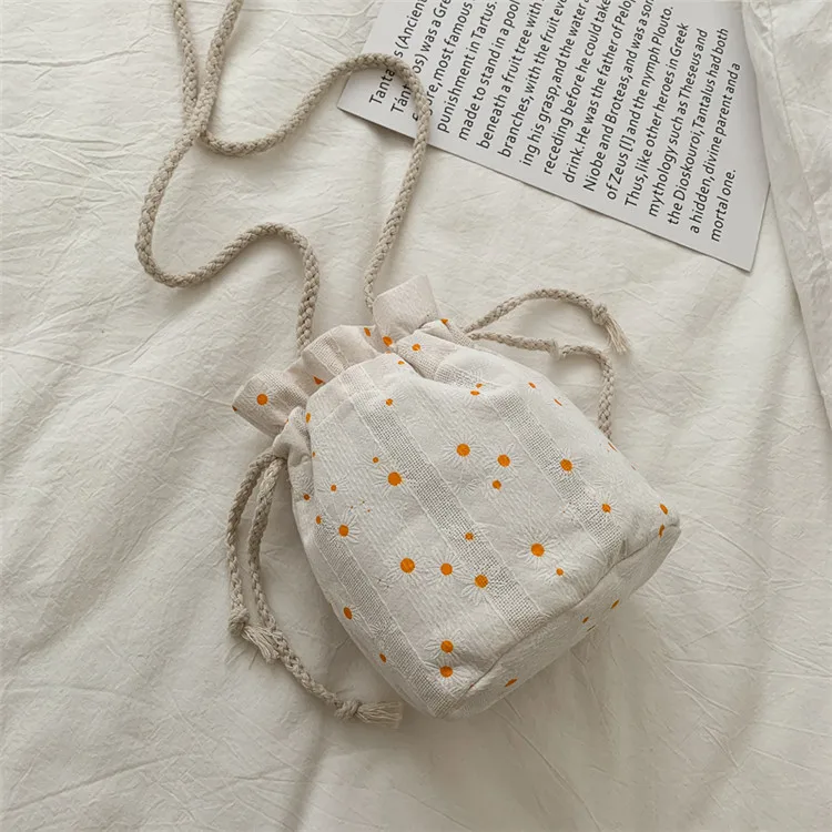Korean Cute Canvas Cherry Bucket Bag for Women Summer Simple Casual Small Crossbody Bag Female Fashion Shoulder Bags 2026 New