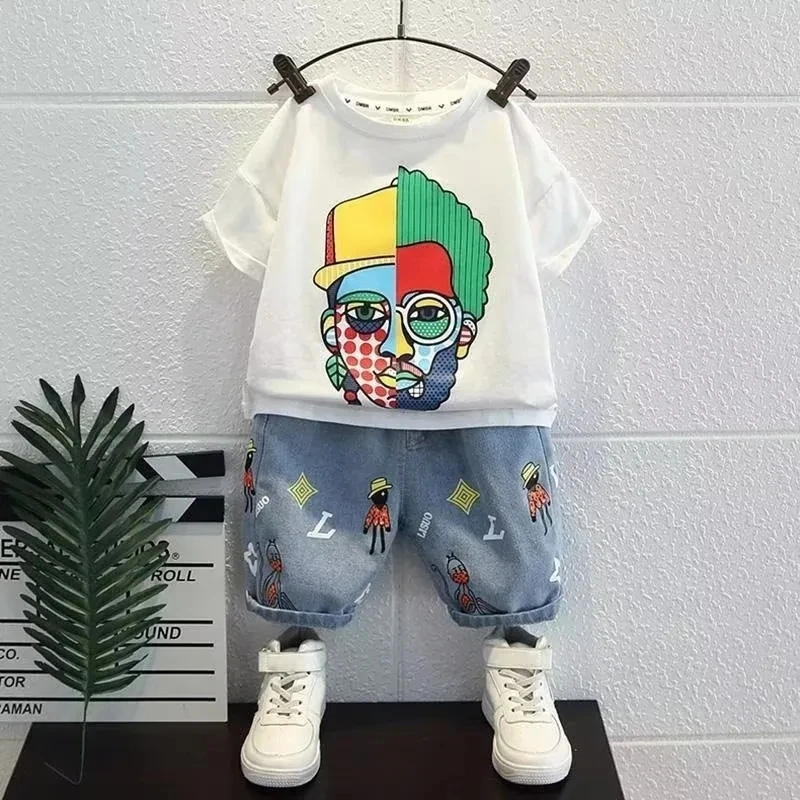 

2-12Y Children's Summer Clothing Set New Casual Boys' Short Sleeve Cartoon T-shirt Shorts 2 Piece Set Kids Baby Outfits