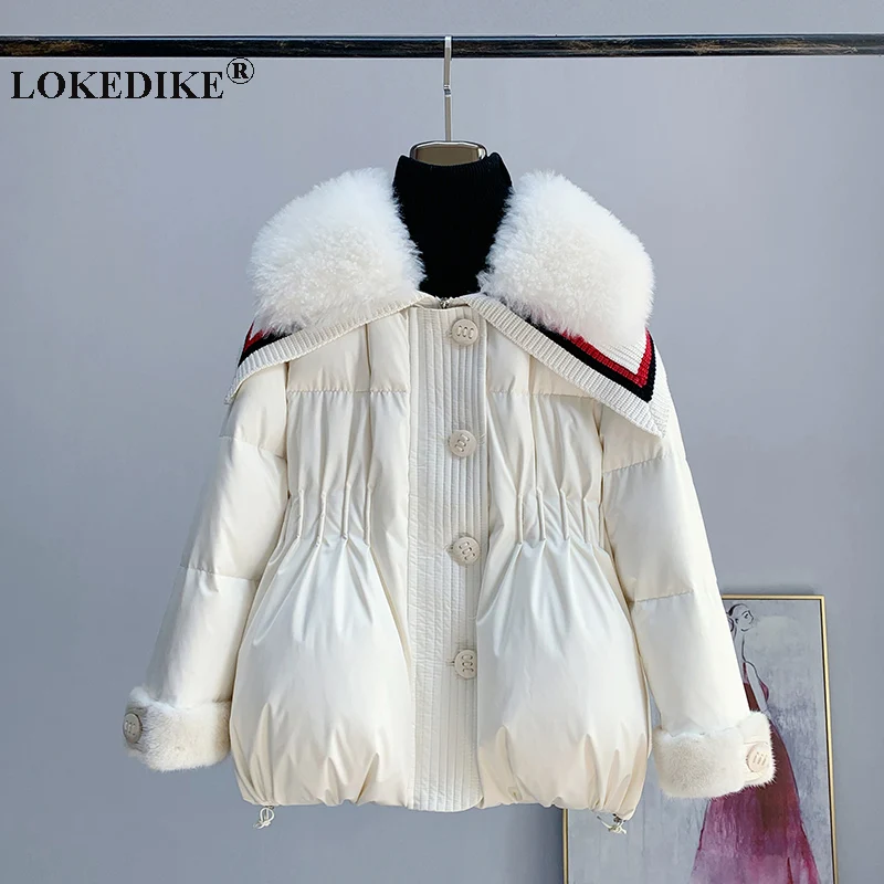 

Detachable Large Fur Collar Women Down Coat Goose Down Filling 2022 New Mink Cuff Winter Jackets Short Female Puffer Parkas