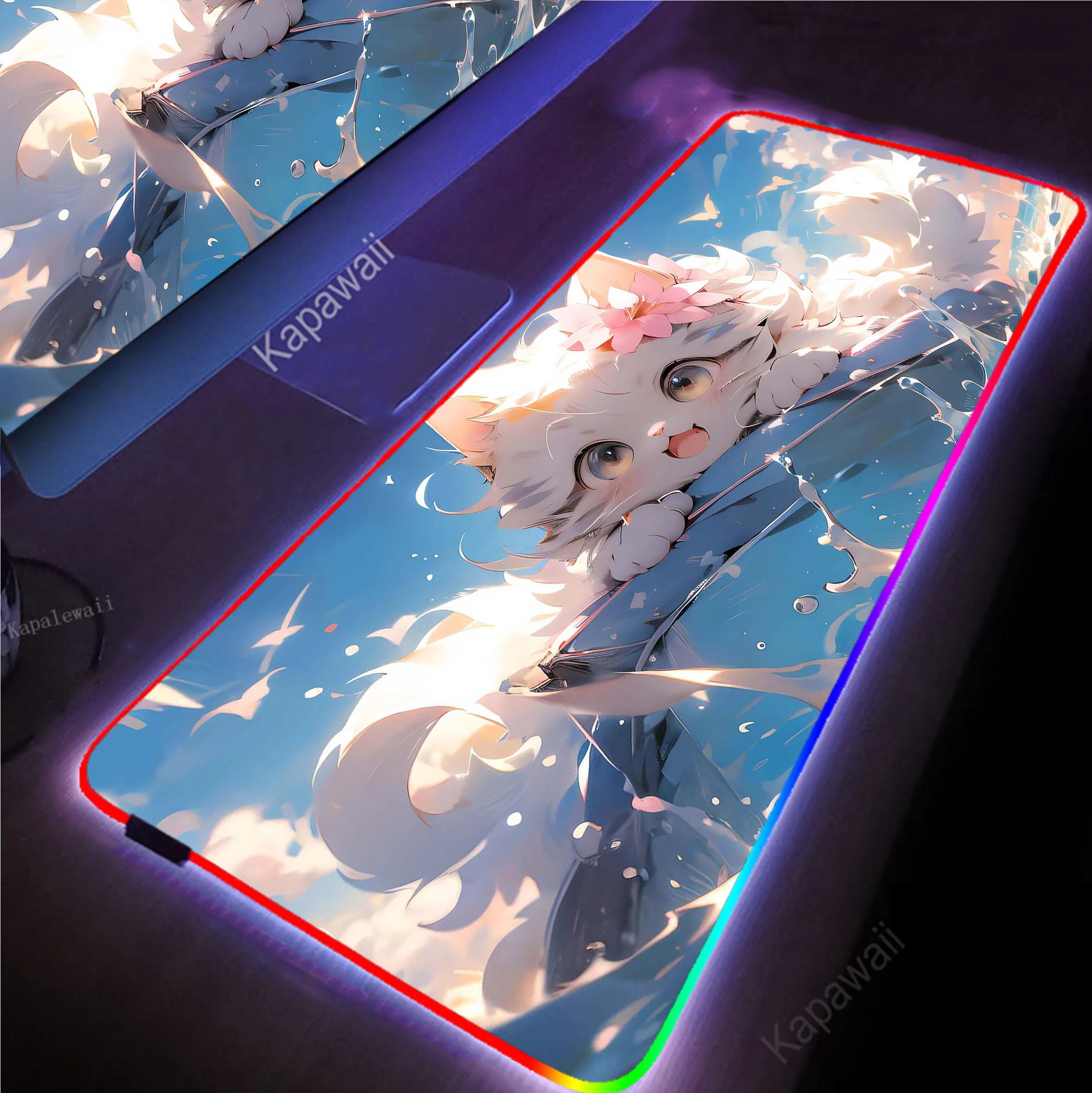 

Cute Cat Cartoon Glowing USB LED Mousepad Gaming Speed Keyboard Pads Mouse Pad XXL Rubber Carpet Locked Edge Mouse Mat 900x400mm