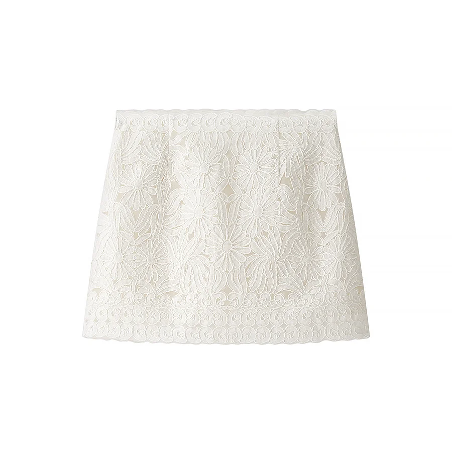 BSK&TRAF2025 new summer women's clothing casual simple fashion temperament versatile lace splicing lace shirt top + skirt