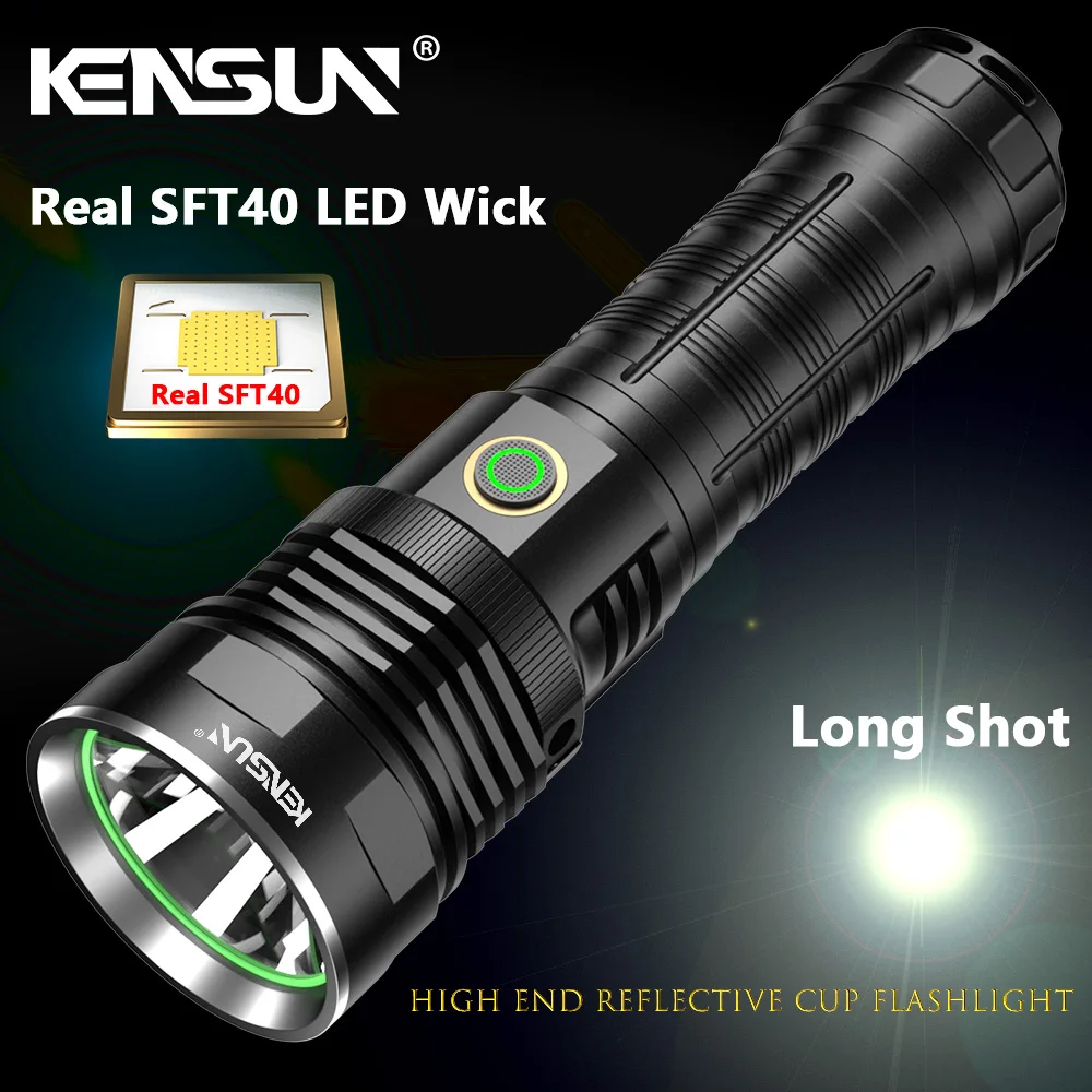 High Power Long Range Flashlight Super Bright SFT40 led Tactical Torch Powerful Reflective Light cup Rechargeable 26650 Lantern