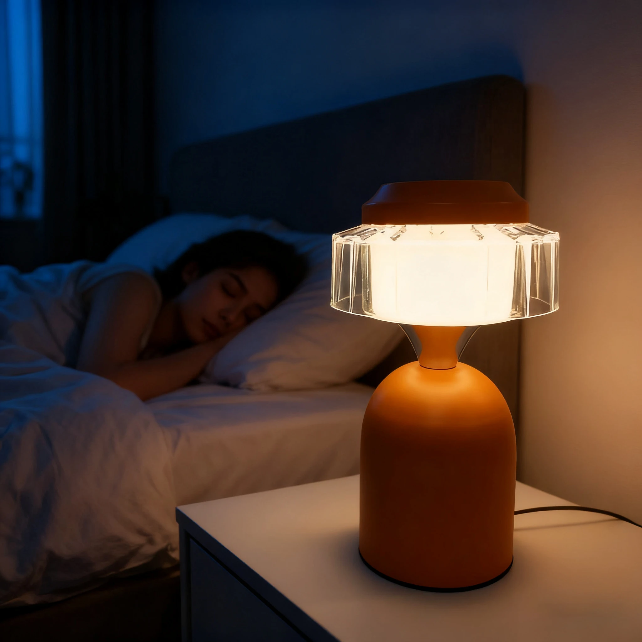 تصميم برتقالي خفيف ليلي يعمل باللمس مع ثلاثة أوضاع إضاءة قابلة لإعادة الشحن عبر USB