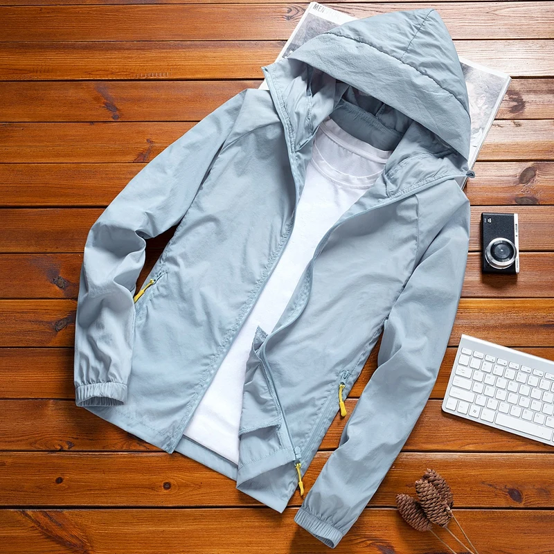 Summer Thin Fishing Coat Men Sun Protection Jacket Outdoor Zipper Hooded Outerwear UV-proof Breathable Quick Dry Cycling Coats