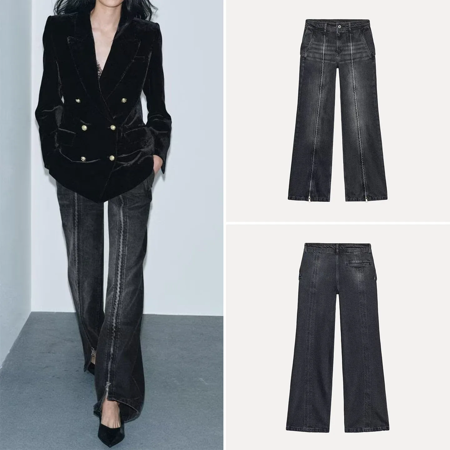 

Faionable Winter Women's Jeans Mid-Waist Wide Leg Zipper Denim Pants Ele Aosphere Straight Cut l Waist Ladies