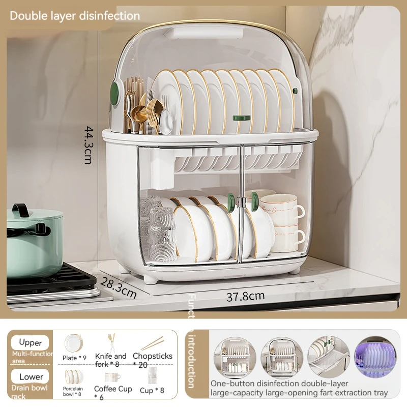 Kitchen Drainage Cabinet With Lid Disinfection Container For Storing Dishes Plates Chopsticks Tableware Household Storage Shelve