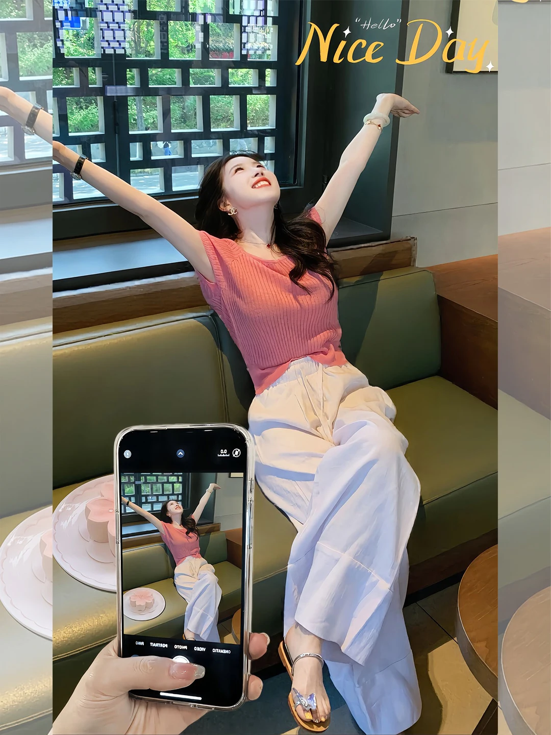 

Летний повседневный комплект больших размеров: вязаный топ с коротким рукавом и широкие брюки. Модный женский ансамбль в корейском стиле для создания молодящего образа.