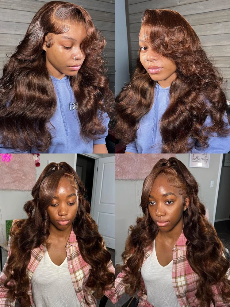 13X4 Chocolate Brown Body Wave Lace Front Wig HD Transparent Lace Frontal Wig Human Hair Preplucked Colored Human Hair Wigs Remy