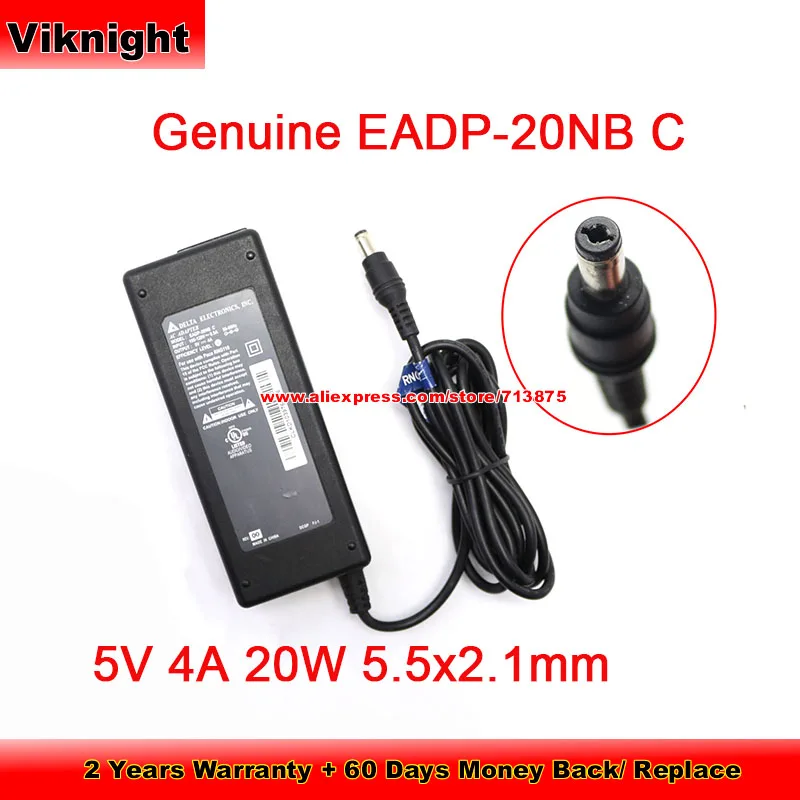 

Genuine EADP-20NB C AC Adapter For Delta DC 5V 4A 20W 5.5 x 2.1mm Power Supply