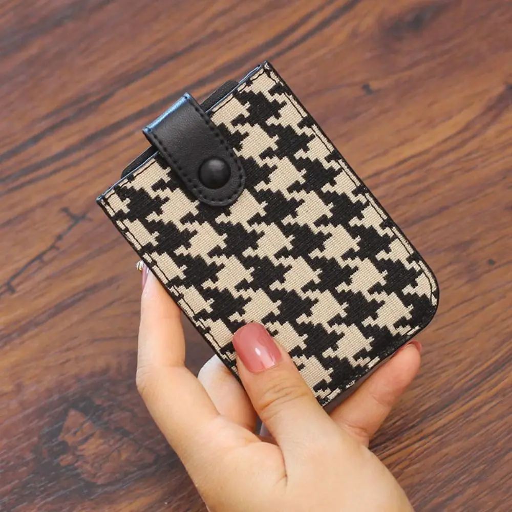 PU Leather Houndstooth Card Bag Pull-out Type Card Pocket Card Holders Clutch Clutch Bag Korean Style Short Wallet Female