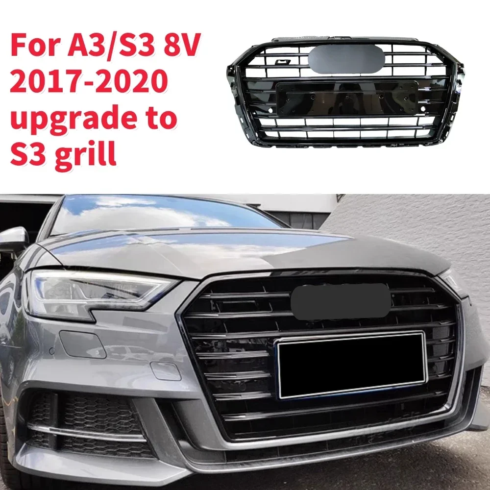 Racing Grills Front Hood Grille Car Front Bumper Grill Center Grille for S3 Grill for A3/S3 8V 2017-2020