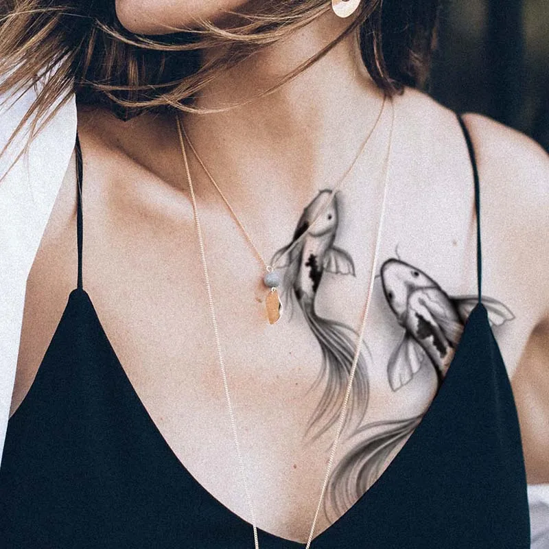 Lasting 15 days temporary tattoo sticker waterproof non-reflective carp pattern tattoo sticker girls body art fake tattoo