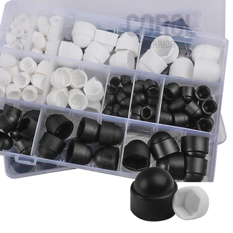 Preto e branco PE Bolt Cover, tampas de rosca, Hex PE Cap, Kits De Variedade De Porca De Plástico, Bolota Proteção Dome, M4, M5, M6, M8, M10, M12, Até 197