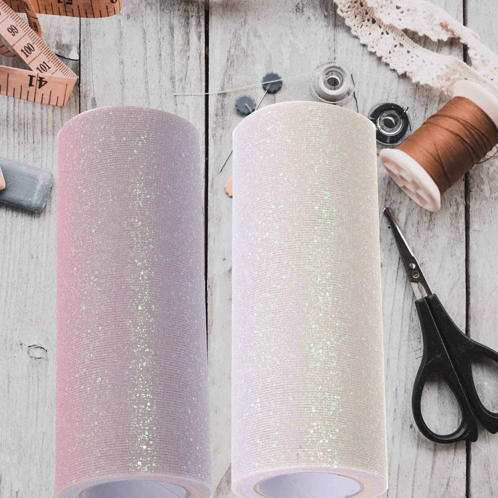 1 Roll Gradient Color Fabric Roll Glittery Two-Sided Mesh Ribbon For Gift Wrapping Diy Crafts Wedding Party Decor Tulle Ribbon