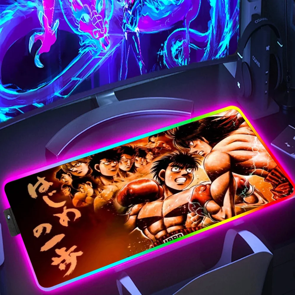 

Hajime no Ippo Anime RGB Pc Gamer Accessory Keyboard Mouse Pad Mousepad LED Glowing Mouse Mats Rubber Gaming Computer Mausepad