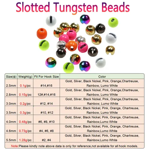 Imagen 2 del producto Bimoo-Cuentas de tungsteno ranuradas, 100 piezas, 2,5mm ~ 5,5mm, cabeza de Ninfa, Material para atar moscas, Señuelos de Pesca de trucha húmeda de hundimiento rápido