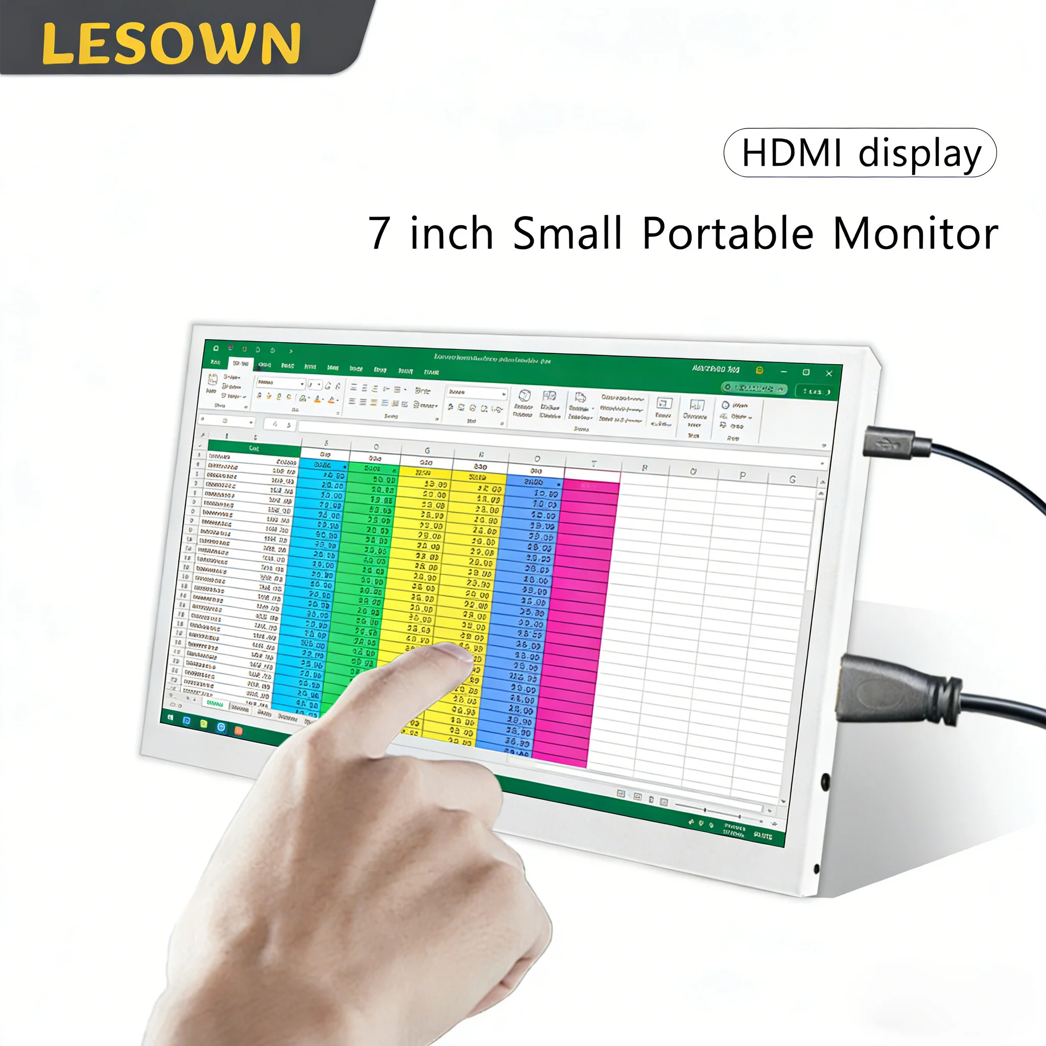 

LESOWN Portable Monitor 7 Inch 1024x600 Small Travel Display Plug & Play Second Screen Additional Monitor for Excel Work Laptop