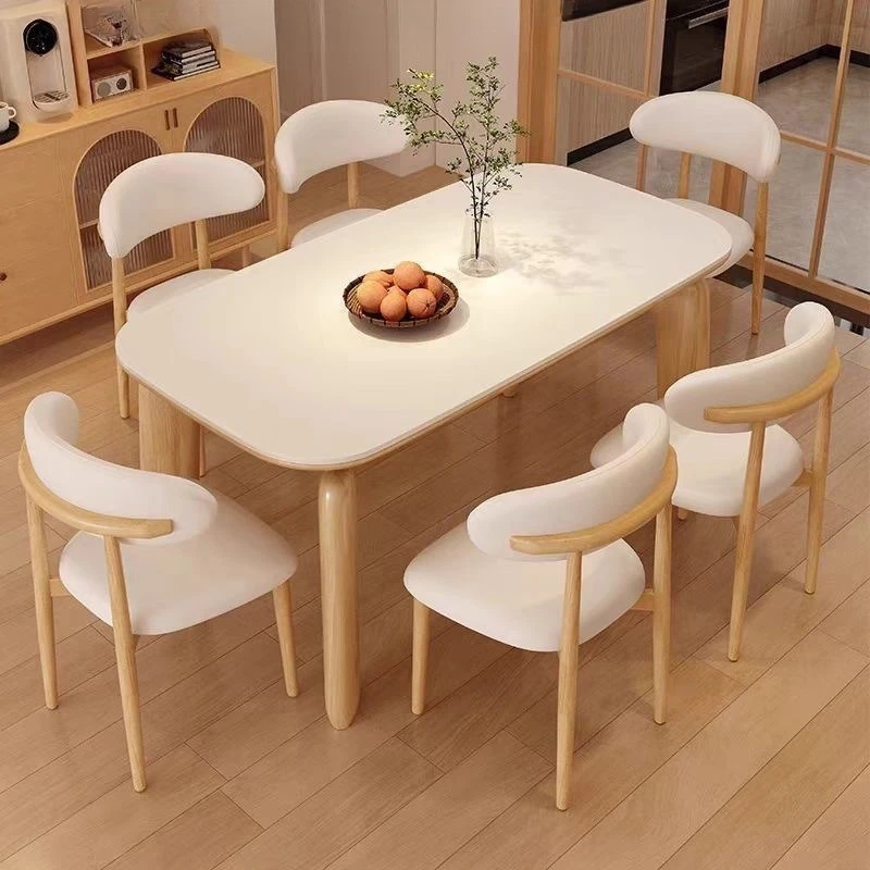 

Log cream style, solid wood rock slab dining table, modern simplicity and light luxury, household dining table