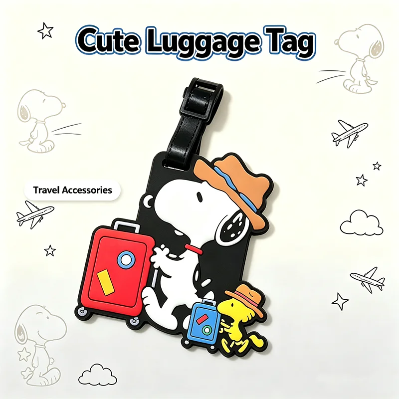 Étiquette de bagage en silicone Snoopy mignon, anti-perte, étiquette d'identification de valise, étiquette de nom pour sac de voyage souple et étanche