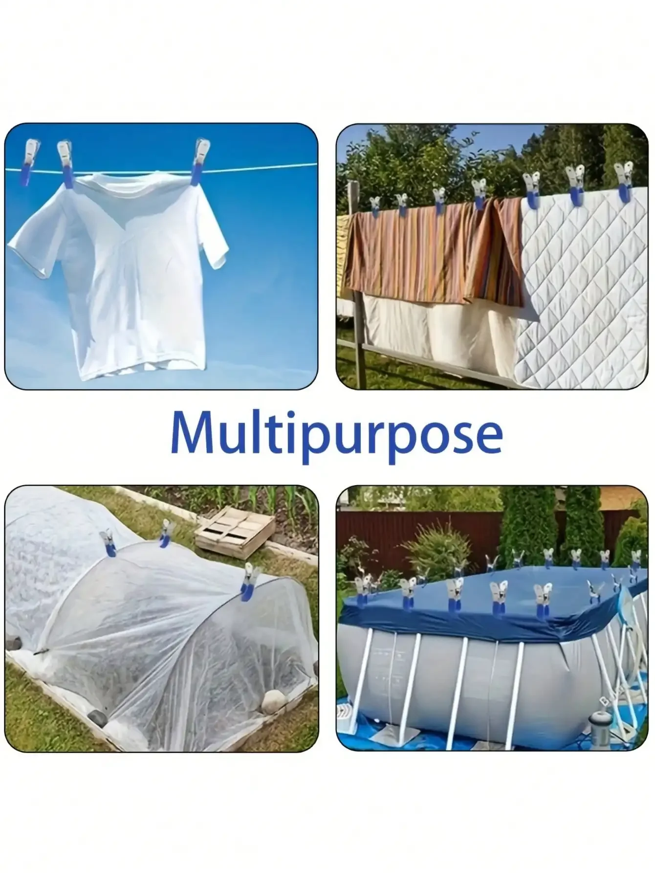 6 قطع من مشابك غطاء حمام السباحة المتينة المصنوعة من الفولاذ المقاوم للصدأ مع مقابض بلاستيكية زرقاء - مشابك زنبركية شديدة التحمل مقاومة للرياح لتأمين فوق