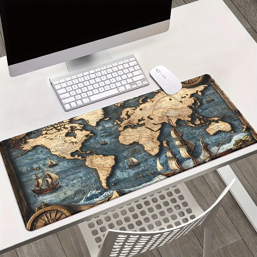 Vintage World Map Extra Large Desk Mat Non-Slip Rubber Base Gaming Mouse Pad for Office