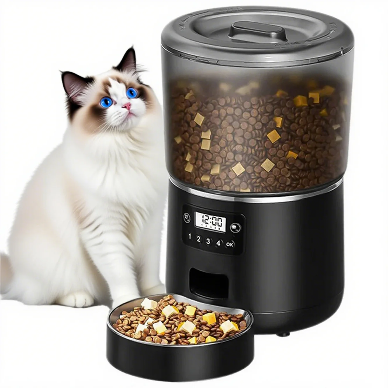 

4L Automatic Pet Feeder Programmable Timed Dispenser Dual Power Supply Stainless Steel Bowl for Cats Dogs