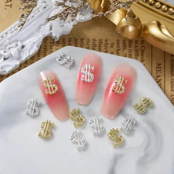 20pcs Alloy Dollar Sign Nail Charms Shinny Silver Gold Money Nail Art Decorations 3D Dollars Parts Manicure Accessories 6*10mm