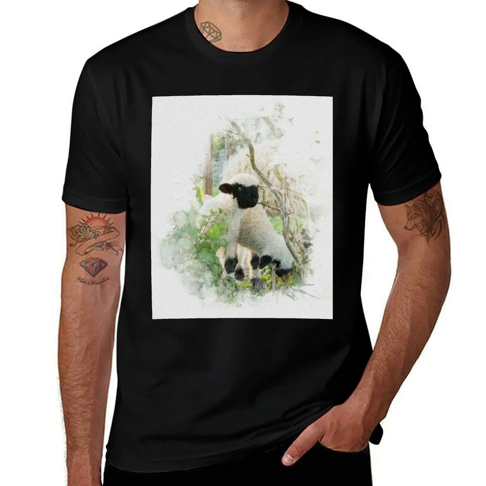 

Watercolour Photograph of Valais Blacknose Lambs T-Shirt baggy shirts luxury designer animal prinfor boys men clothing