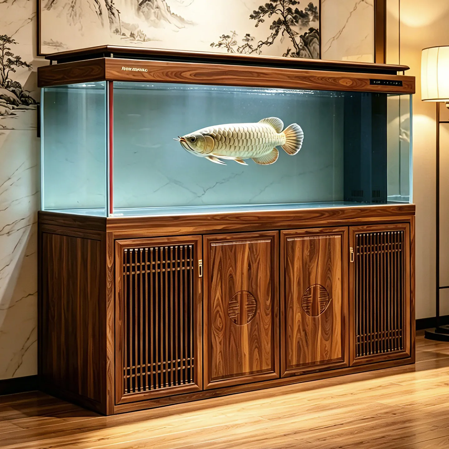 Fish tank living room household ultra-white glass new medium and large floor-to-ceiling water-free bottom filter high-end