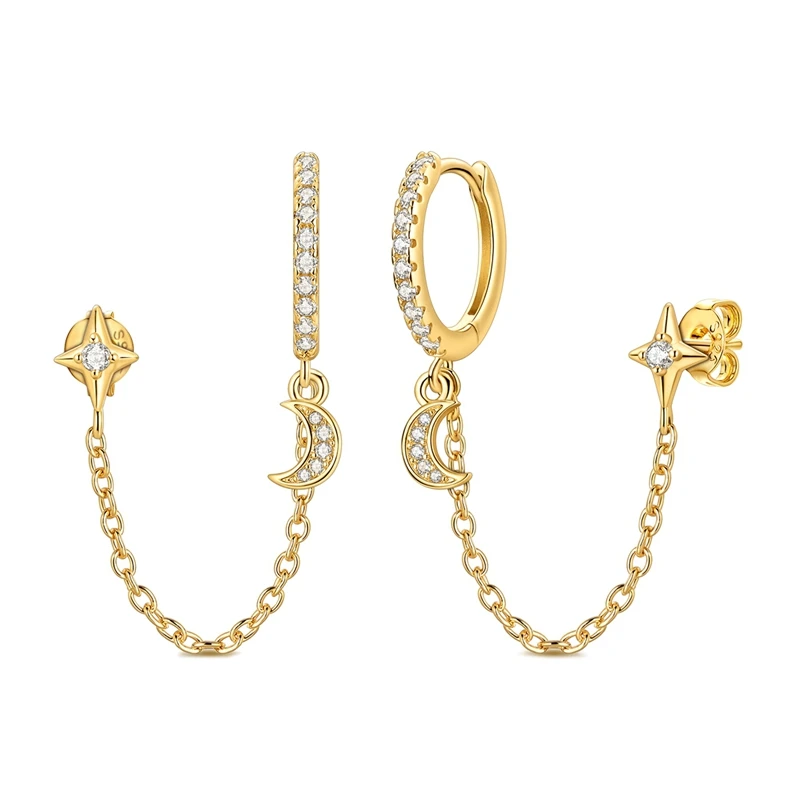 

Серьги-гвоздики из стерлингового серебра 925 пробы с позолотой, в виде звезды и луны, для женщин и девушек, изысканные ювелирные украшения, модные, роскошные, на годовщину