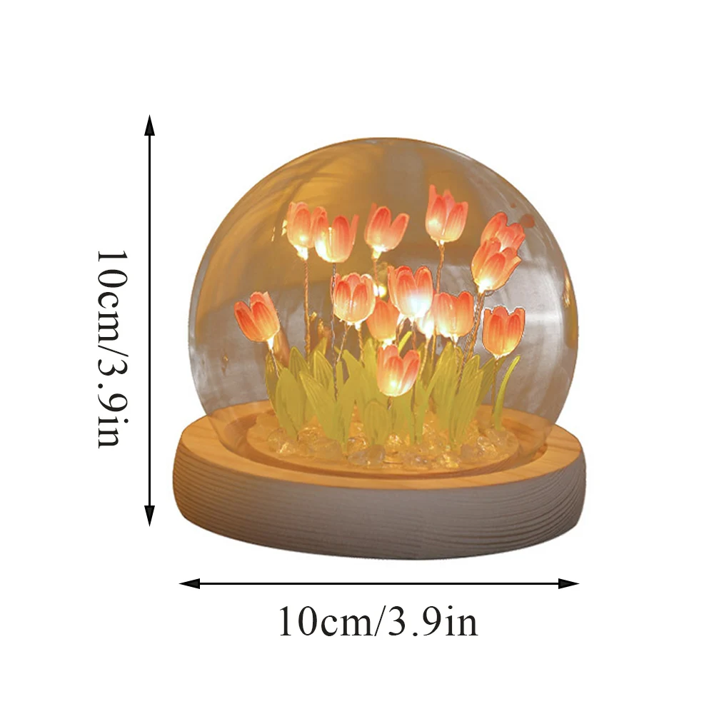 Luz LED nocturna de tulipán de simulación DIY, lámpara de mesa de flores con pilas, tulipanes, Material hecho a mano, luces de noche, decoración de dormitorio