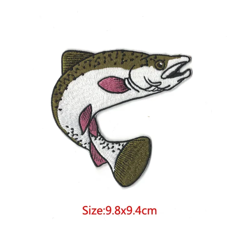 Exquisite Embroidered Patch Dolphin Shark Fishing Emblem Iron on Big Fish Cloth Appliques Thermo Adhesive for Jacket T-shirt DIY