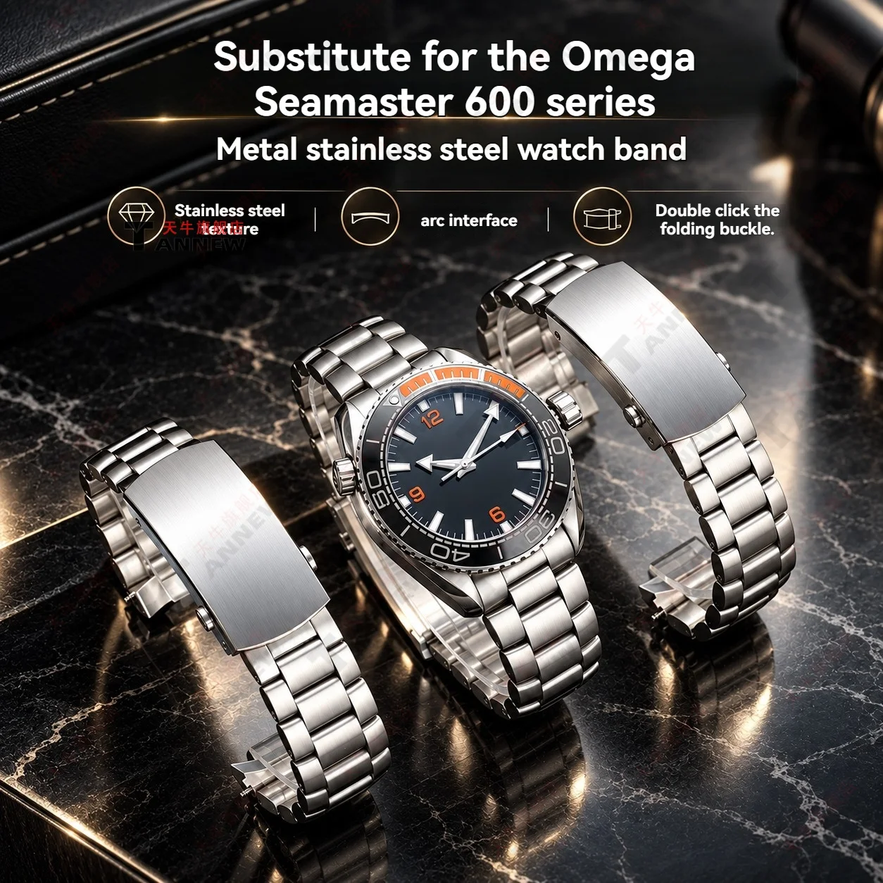 21mm strap Curved End Steel Bracelet for Omega Seamaster Planet Ocean 600, Solid Replacement watch Band