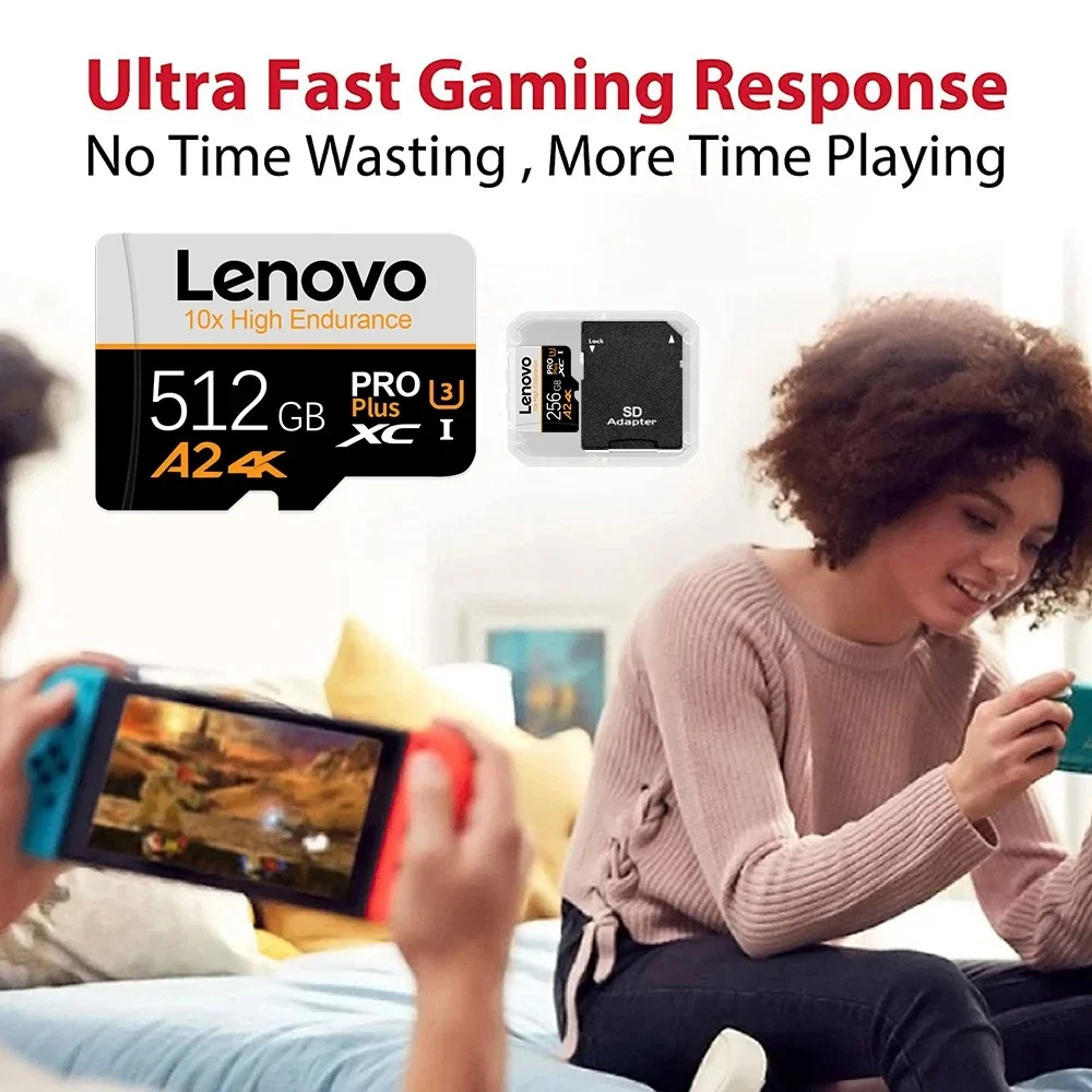 Lenovo High Speed SD Memory Card 512GB 4K Full HD Micro Video Card Compatible with Phone GoPro Action Camera 128GB 256GB SD Card