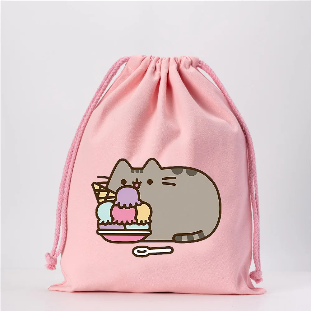 Pusheen Drawstring Bag Cartoon Printing Student Sports Large Capacity Backpack Sackpack Handle Bundle Pocket Kids Birthday Gifts