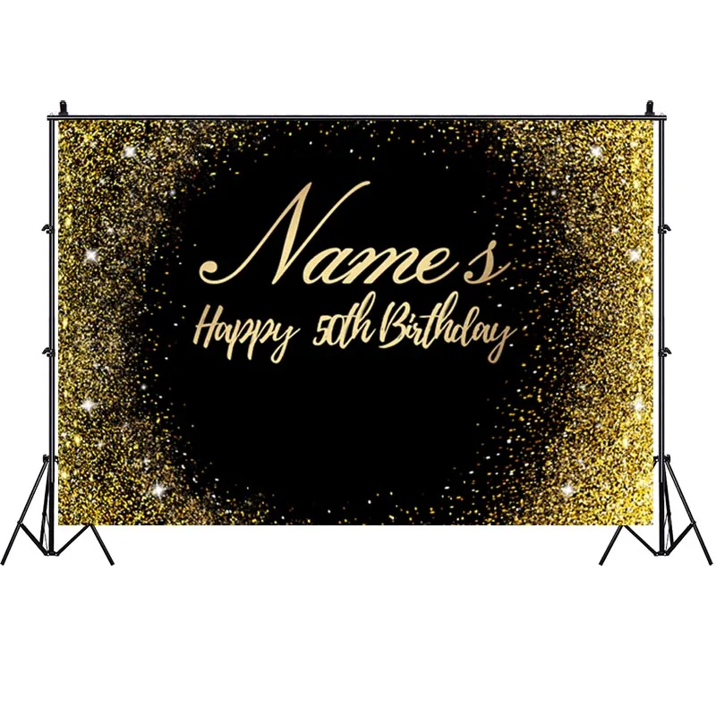 Custom Name Age Birthday Party Backdrop Baby Shower Kids Gold Glitter Diy Photo Background Photocall Prop Decoration Banner
