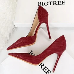 BIGTREE Shoes Red Women Pumps 2023 New Weave Pattern High Heels Stiletto Fashion Wedding Shoes Women Heels Sexy Lady Party Shoes