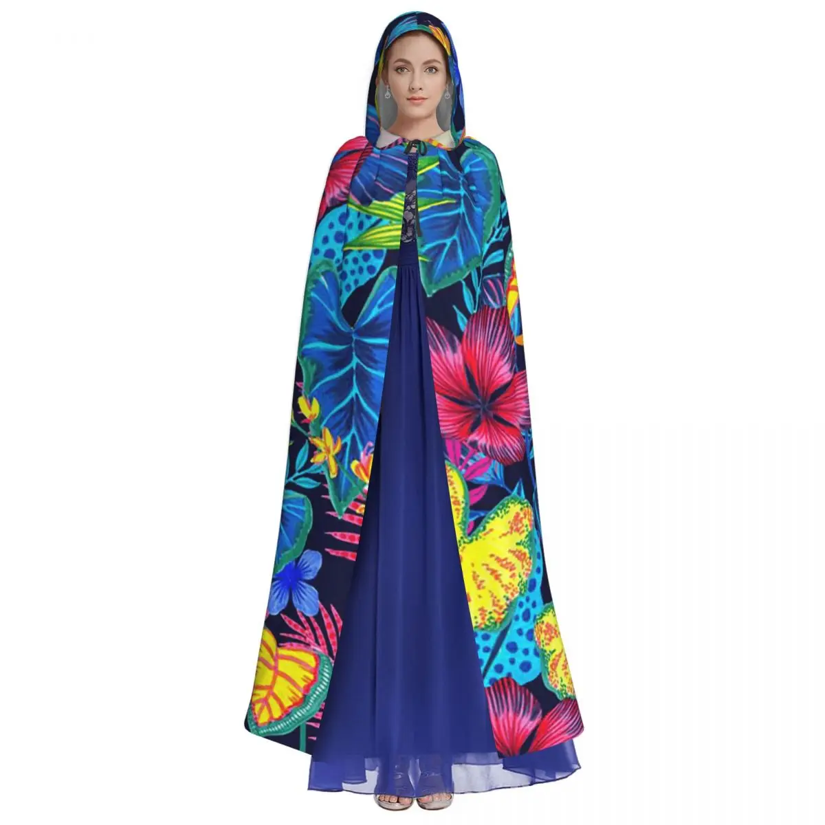 Capa larga con capucha y estampado Floral de flores exóticas en la selva tropical, disfraz Medieval de bruja, capa de Cosplay para fiesta de Halloween, Unisex para adultos