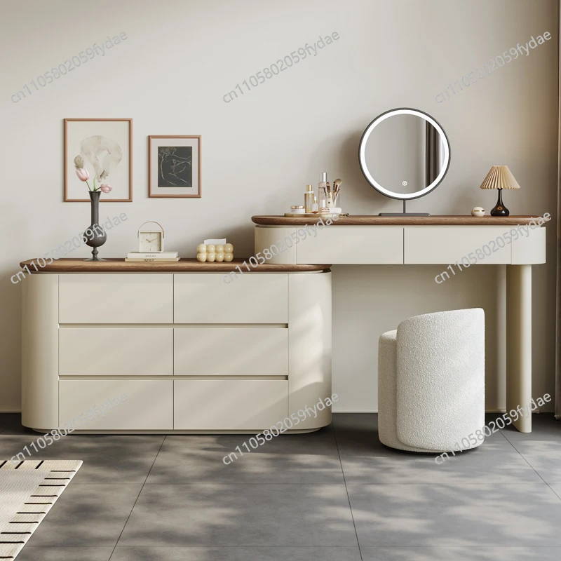 Italian Style Dressing Table Design Luxury Glamour Makeup Vanity Table Light Mirror Retractable Penteadeira Bedroom Furniture